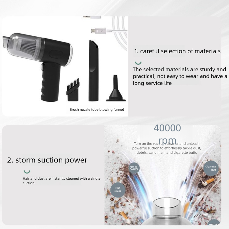 Black High-Power Cordless Handheld Vacuum Cleaner – Compact, Rechargeable, and Portable for Home, Car, and Desk Use - Image 4