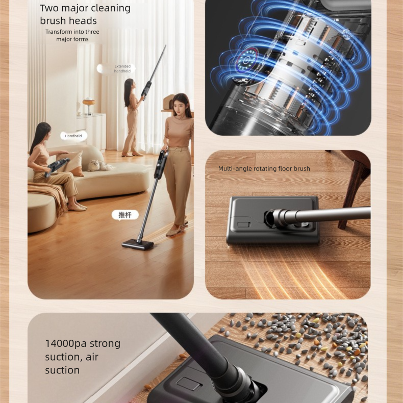 Black Wireless Stick Vacuum Cleaner with 14000Pa Suction, HEPA Filter & 350ml Water Tank for Wet Dry Cleaning, Ideal for Home Use - Image 3