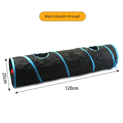 Black Straight-Through Cat Tunnel Play Set with Collapsible Design, Interactive Ball & Durable Fabric – Ideal for Indoor Cats to Exercise and Explore
