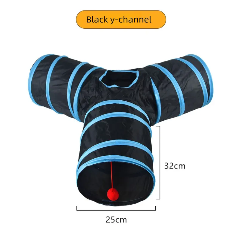 Black Y-shaped connector Cat Tunnel Play Set with Collapsible Design, Interactive Ball & Durable Fabric – Ideal for Indoor Cats to Exercise and Explore