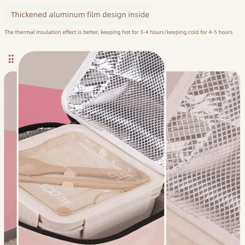 Pink Double-Layer Insulated Lunch Bag with Aluminum Foil Lining, Thermal Food Carrier for Hot & Cold Meals – Large Capacity, Reusable & Easy to Clean - Image 5