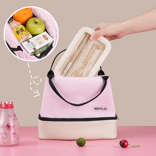 Green Double-Layer Insulated Lunch Bag with Aluminum Foil Lining, Thermal Food Carrier for Hot & Cold Meals – Large Capacity, Reusable & Easy to Clean - Image 2