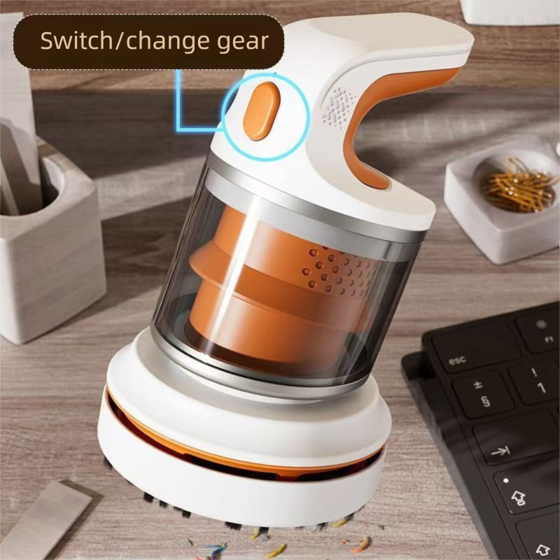 Orange Compact Desktop Vacuum Cleaner – Cordless Handheld Dust Remover for Office, Keyboard, Car & Home Use with Dual Suction Modes and USB Charging - Image 4
