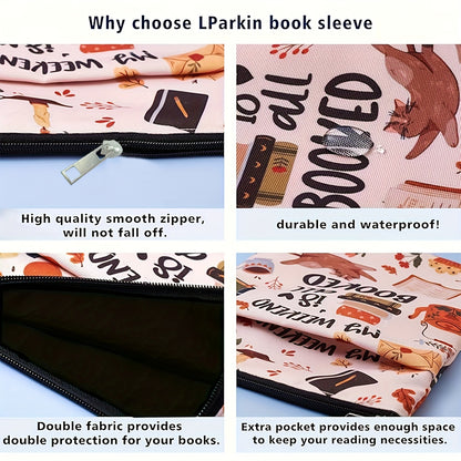 Book nerd Zippered Book Sleeve with Printed Design – Waterproof Protective Cover for Books, Ideal for Readers and Students with Extra Pocket & Carry Strap - Image 2