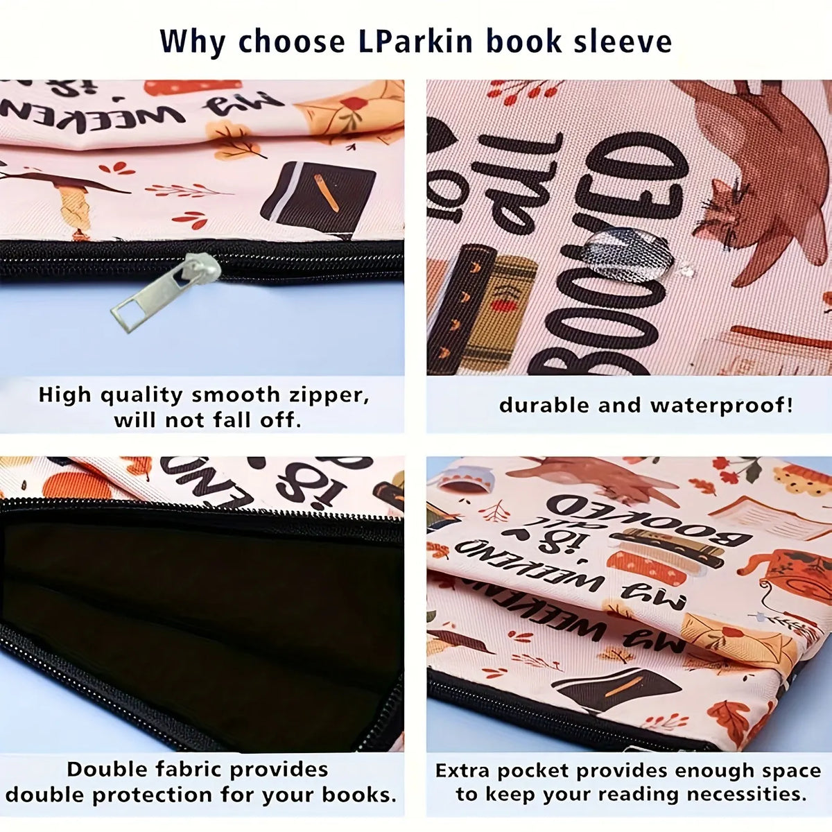 Dog Zippered Book Sleeve with Printed Design – Waterproof Protective Cover for Books, Ideal for Readers and Students with Extra Pocket & Carry Strap - Image 2
