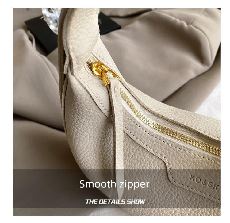 White Women's New Fashion Crescent Bag – Stylish Single Shoulder Crossbody Handbag with Wear-Resistant Base and Smooth Zipper, Perfect for Casual & Daily Use - Image 4