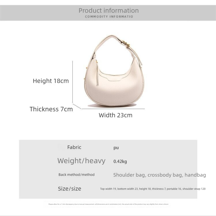 White Women's New Fashion Crescent Bag – Stylish Single Shoulder Crossbody Handbag with Wear-Resistant Base and Smooth Zipper, Perfect for Casual & Daily Use - Image 6