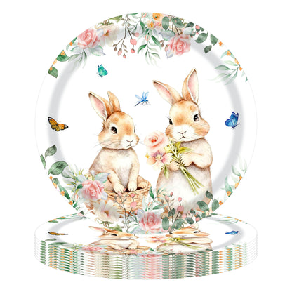 Easter Bunny Party Tableware Set – 7" & 9" Plates, Cups, Napkins, Pink Cutlery, Spring Floral Rabbit Design for 20 Guests - Image 3