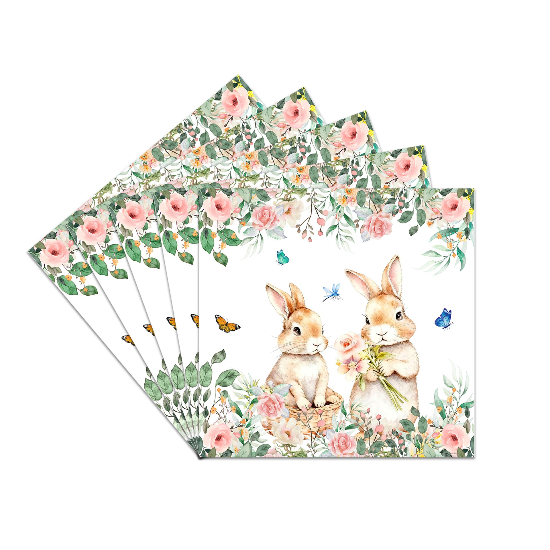 Easter Bunny Party Tableware Set – 7" & 9" Plates, Cups, Napkins, Pink Cutlery, Spring Floral Rabbit Design for 20 Guests - Image 4