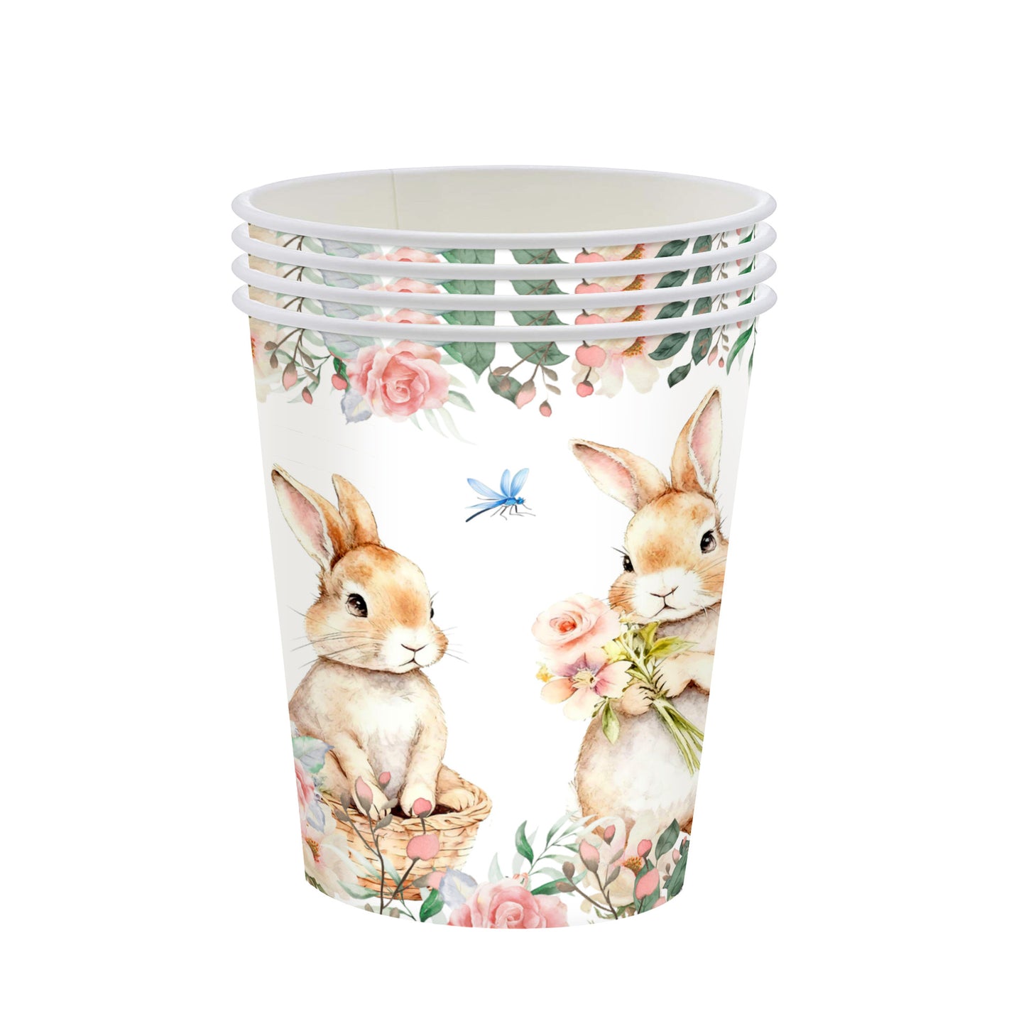 Easter Bunny Party Tableware Set – 7" & 9" Plates, Cups, Napkins, Pink Cutlery, Spring Floral Rabbit Design for 20 Guests - Image 5