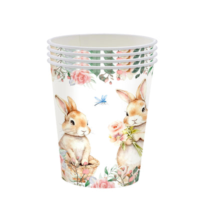 Easter Bunny Party Tableware Set – 7" & 9" Plates, Cups, Napkins, Pink Cutlery, Spring Floral Rabbit Design for 20 Guests - Image 5