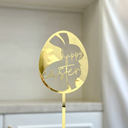 10-Piece Set of Elegant Easter Cake Toppers – Gold Acrylic "Happy Easter" Decorations with Bunny & Egg Designs, Perfect for Party Cakes and Festive Table Settings(Style 2)