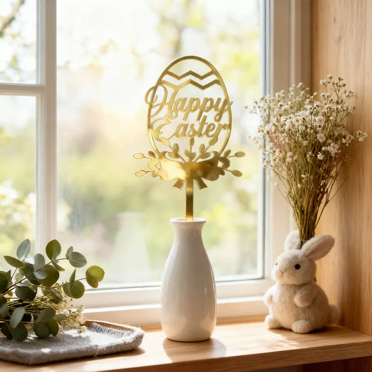 10-Piece Set of Elegant Easter Cake Toppers – Gold Acrylic "Happy Easter" Decorations with Bunny & Egg Designs, Perfect for Party Cakes and Festive Table Settings(Style 4) - Image 3