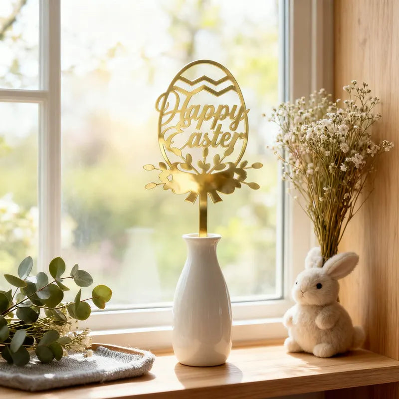 10-Piece Set of Elegant Easter Cake Toppers – Gold Acrylic "Happy Easter" Decorations with Bunny & Egg Designs, Perfect for Party Cakes and Festive Table Settings(Style 6) - Image 3