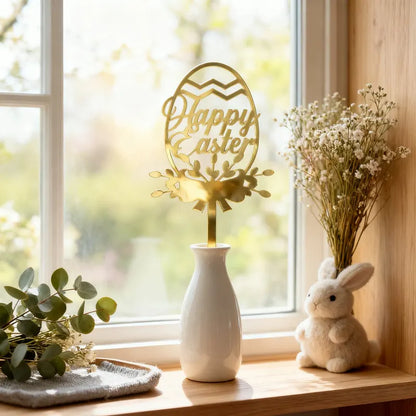 10-Piece Set of Elegant Easter Cake Toppers – Gold Acrylic "Happy Easter" Decorations with Bunny & Egg Designs, Perfect for Party Cakes and Festive Table Settings(Style 6) - Image 3