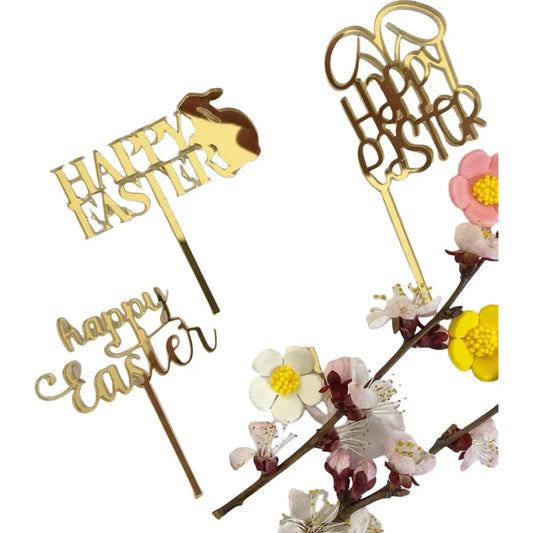 10-Piece Set of Elegant Easter Cake Toppers – Gold Acrylic "Happy Easter" Decorations with Bunny & Egg Designs, Perfect for Party Cakes and Festive Table Settings(Style 8) - Image 4