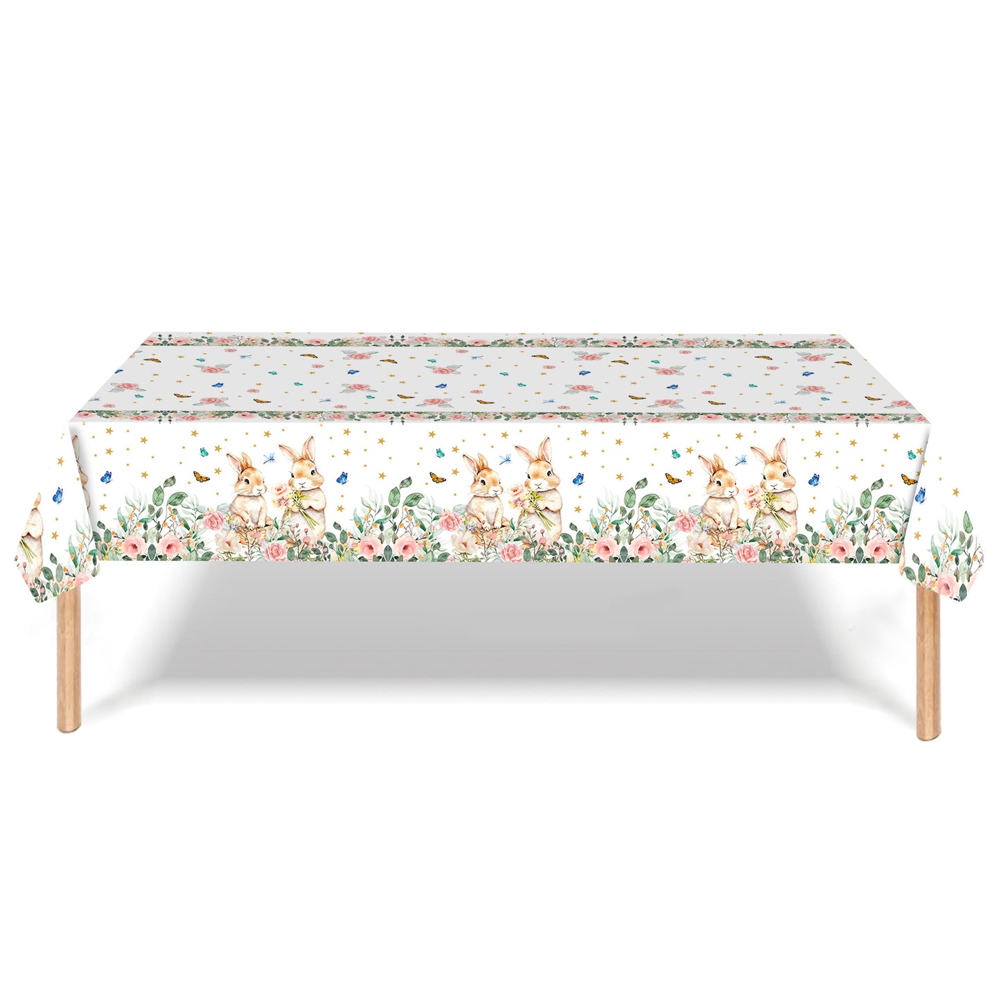 Easter Party Decoration Set – Floral Bunny Tablecloth 137x274cm + Happy Easter Banner, Spring-Themed Decor for Festive Gatherings - Image 2