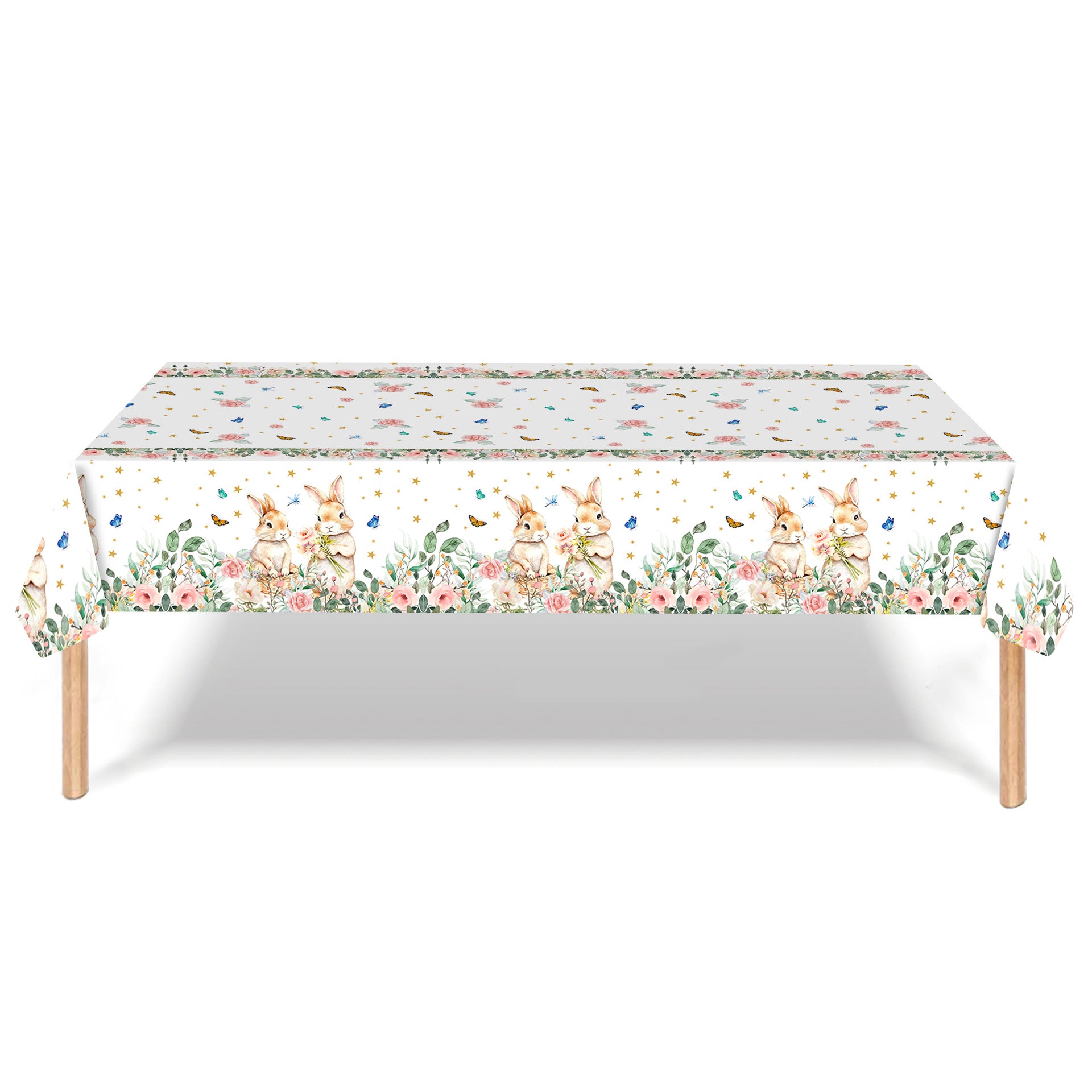 Easter Party Decoration Set – Floral Bunny Tablecloth 137x274cm + Happy Easter Banner, Spring-Themed Decor for Festive Gatherings - Image 2