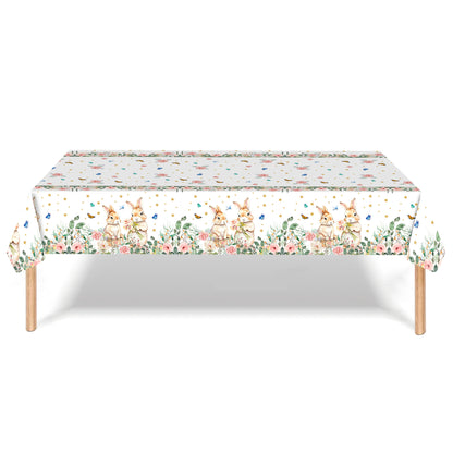 Easter Party Decoration Set – Floral Bunny Tablecloth 137x274cm + Happy Easter Banner, Spring-Themed Decor for Festive Gatherings - Image 2