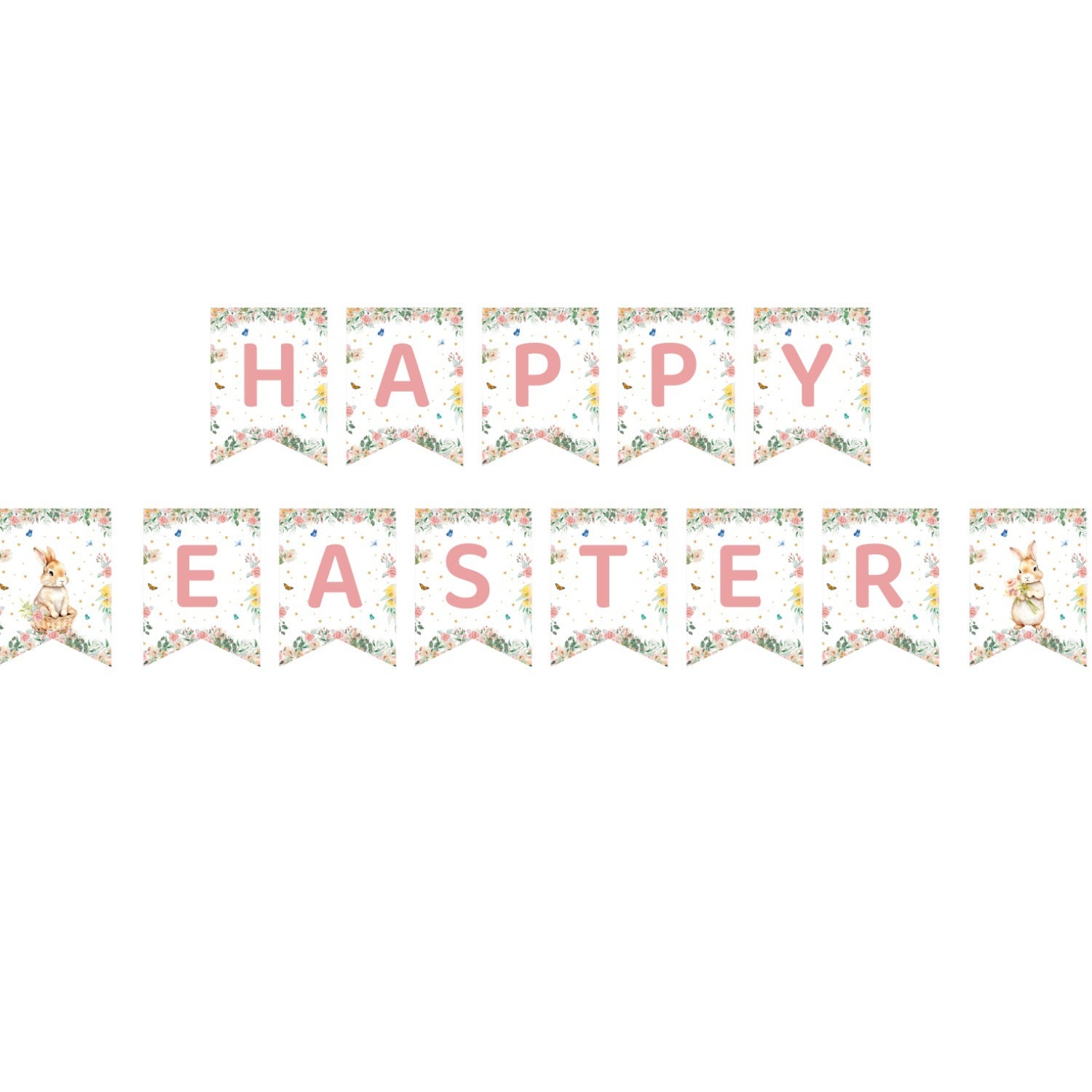 Easter Party Decoration Set – Floral Bunny Tablecloth 137x274cm + Happy Easter Banner, Spring-Themed Decor for Festive Gatherings - Image 3