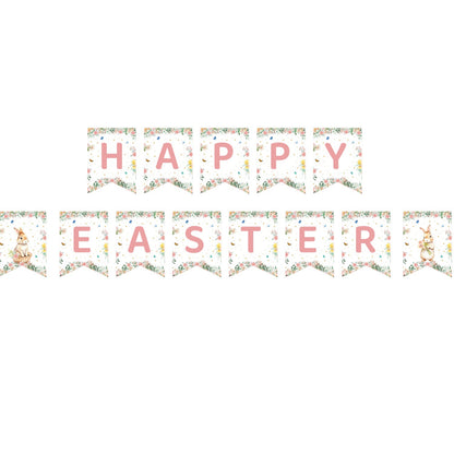 Easter Party Decoration Set – Floral Bunny Tablecloth 137x274cm + Happy Easter Banner, Spring-Themed Decor for Festive Gatherings - Image 3