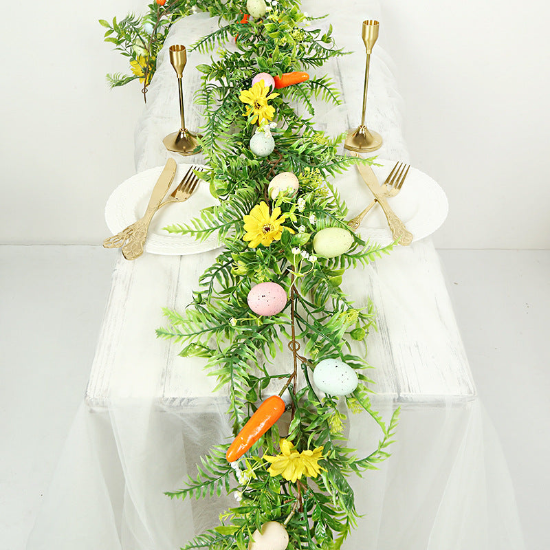 Easter Artificial Garland – 200cm Decorative Vine with Eggs, Carrots, Flowers and Leaves for Table Centerpiece or Party Decoration - Image 3