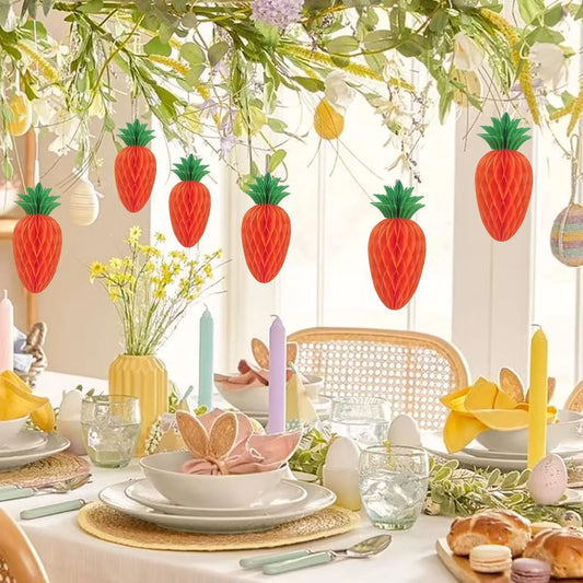 Easter Carrot Honeycomb Decorations – 10-Piece Set of 15cm Paper Carrots, Hanging Ornaments for Party and Home Decoration - Image 3