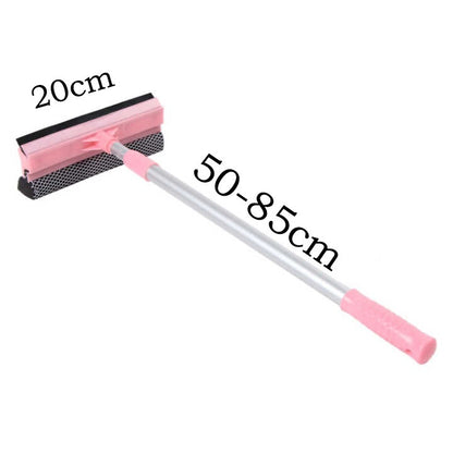 Pink Home Window Cleaner – Adjustable Aluminum Alloy Glass Scraper with Dual-Sided Sponge and Rubber Blade, Easy-to-Use Window Cleaning Tool