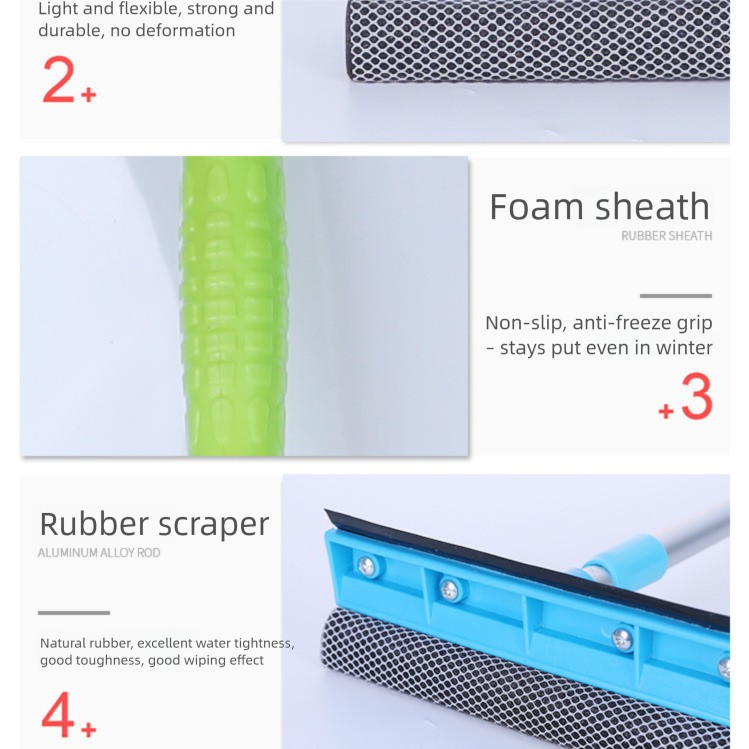 Green Home Window Cleaner – Adjustable Aluminum Alloy Glass Scraper with Dual-Sided Sponge and Rubber Blade, Easy-to-Use Window Cleaning Tool - Image 3