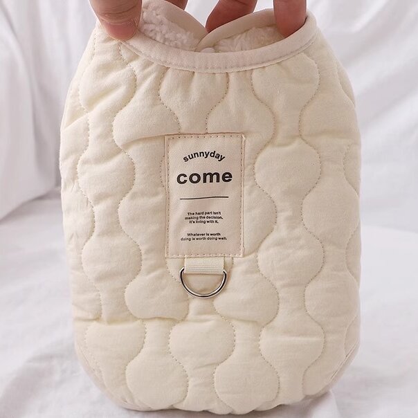 Beige Winter Dog Vest for Small and Medium Breeds – Thickened Warm Quilted Coat with Soft Fleece Lining, Adjustable Fit for Dogs and Cats(Size: S)