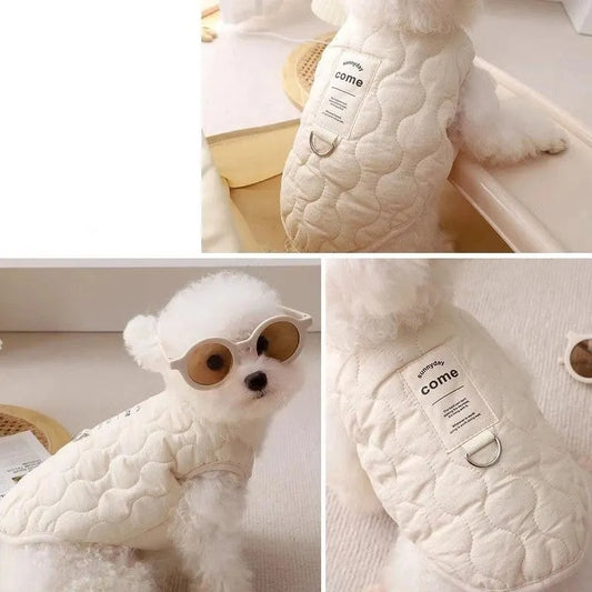 Beige Winter Dog Vest for Small and Medium Breeds – Thickened Warm Quilted Coat with Soft Fleece Lining, Adjustable Fit for Dogs and Cats(Size: M) - Image 5