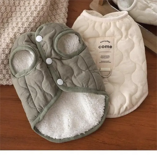 Beige Winter Dog Vest for Small and Medium Breeds – Thickened Warm Quilted Coat with Soft Fleece Lining, Adjustable Fit for Dogs and Cats(Size: XL) - Image 3