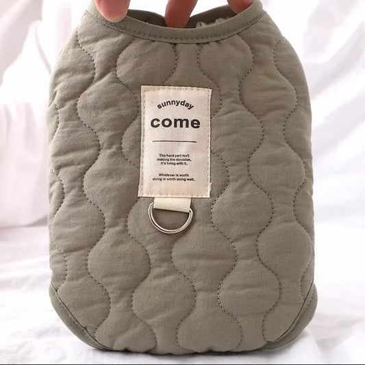 Green Winter Dog Vest for Small and Medium Breeds – Thickened Warm Quilted Coat with Soft Fleece Lining, Adjustable Fit for Dogs and Cats(Size: S)