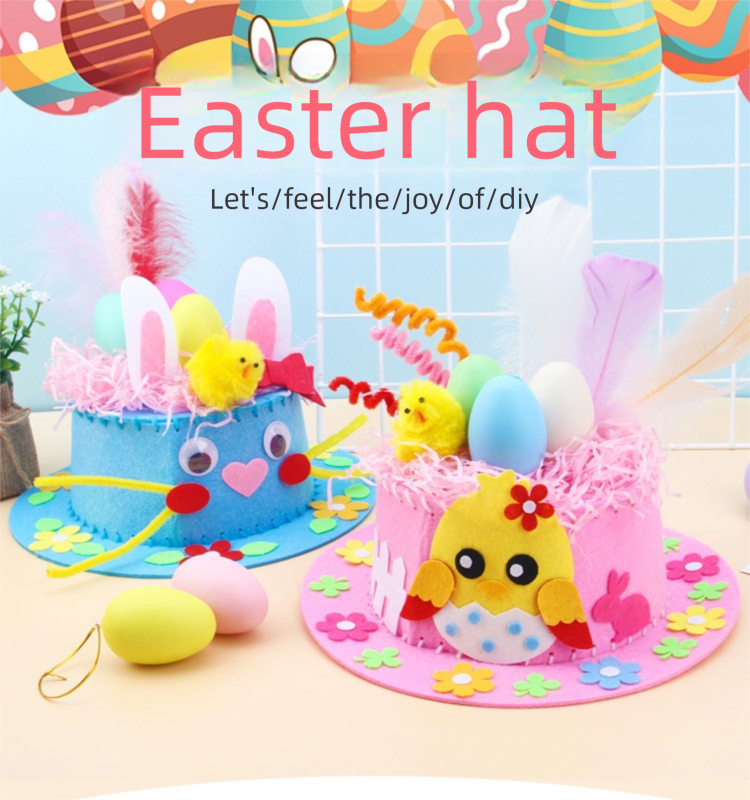 Pink DIY Easter Hat Craft Kit – Kids’ Handmade Decoration Set with Accessories for Easter Parties, School Activities and Home Crafts - Image 2