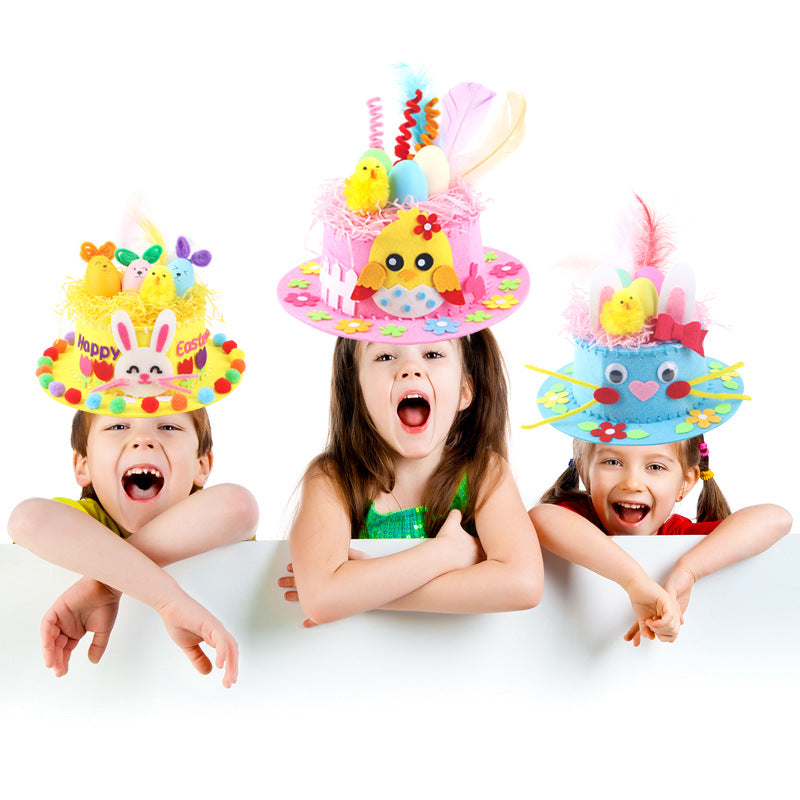 Pink DIY Easter Hat Craft Kit – Kids’ Handmade Decoration Set with Accessories for Easter Parties, School Activities and Home Crafts - Image 3