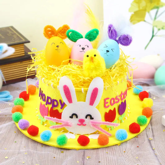 Yellow DIY Easter Hat Craft Kit – Kids’ Handmade Decoration Set with Accessories for Easter Parties, School Activities and Home Crafts