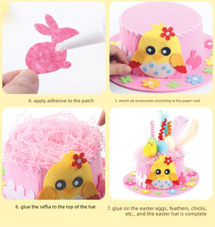Blue DIY Easter Hat Craft Kit – Kids’ Handmade Decoration Set with Accessories for Easter Parties, School Activities and Home Crafts - Image 4