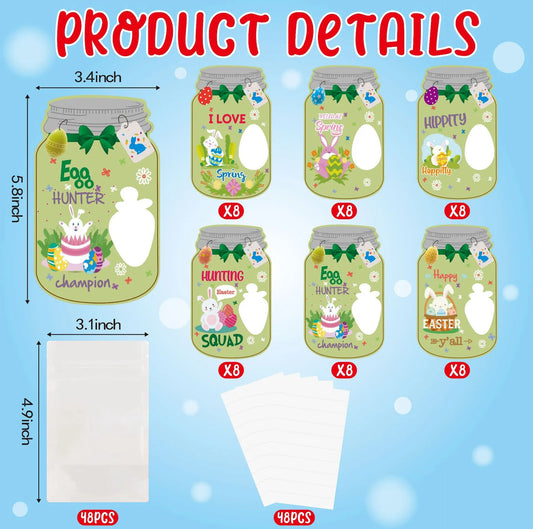 48-Piece Easter Themed Gift Tags Set – Fun Jar-Style Labels for Classroom Exchange, Party Favors and Holiday Crafts