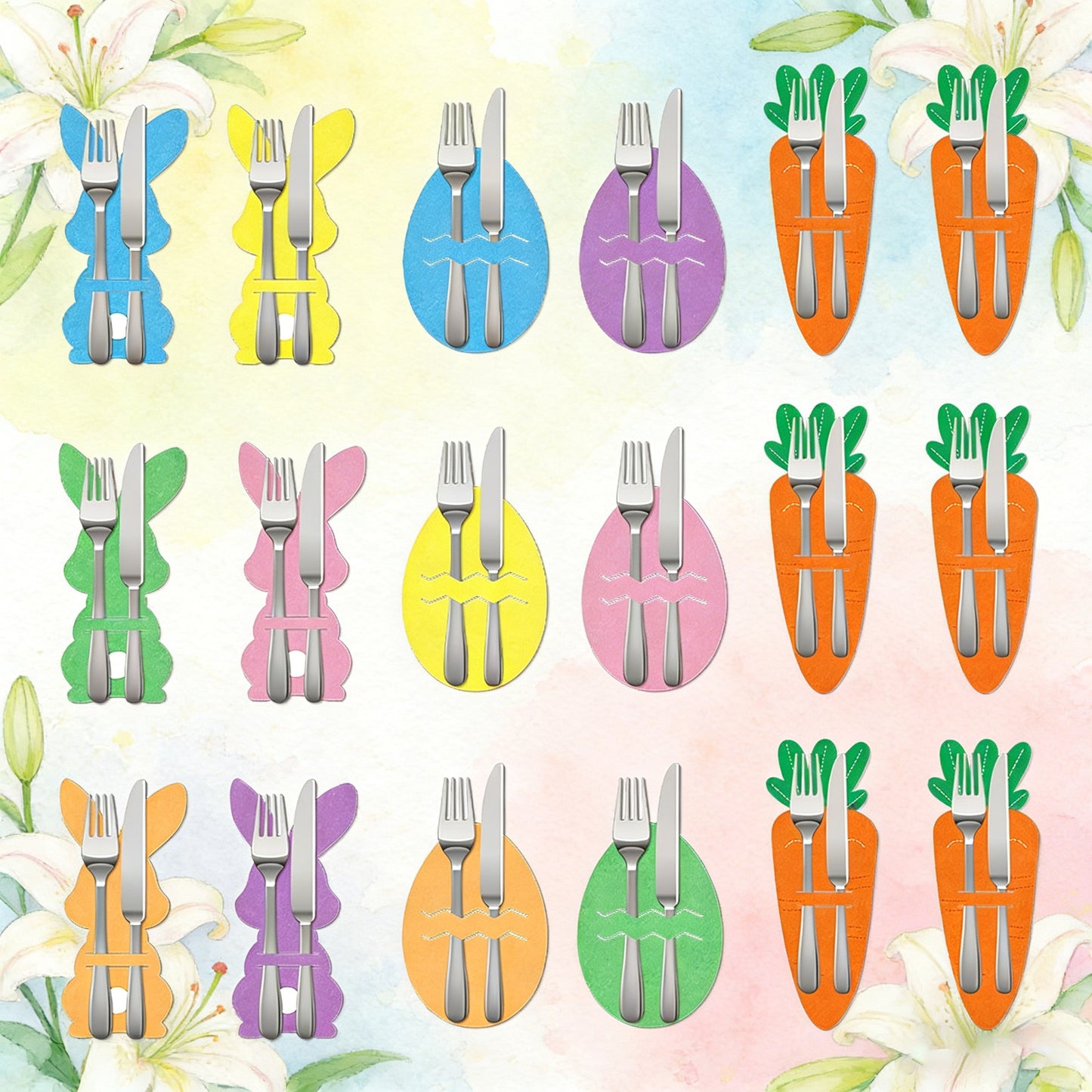 Carrot 18-Piece Easter Cutlery Holders Set – 3 Identical Sets of 6, Festive Tableware Decor for Holiday Dining and Party Use - Image 5