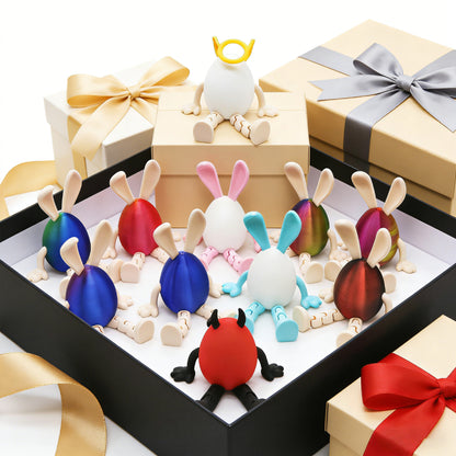 3-Piece Blue-silver gradient Easter Figurine Set – Identical Poseable Egg-Shaped Toys for Holiday Display and Interactive Play - Image 4