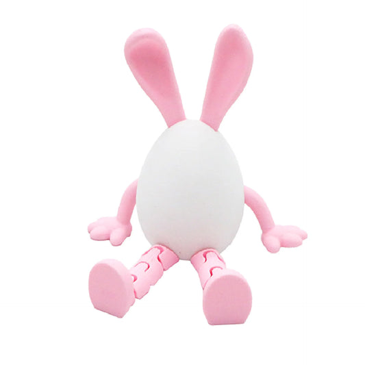 3-Piece Pink rabbit-ear white egg Easter Figurine Set – Identical Poseable Egg-Shaped Toys for Holiday Display and Interactive Play