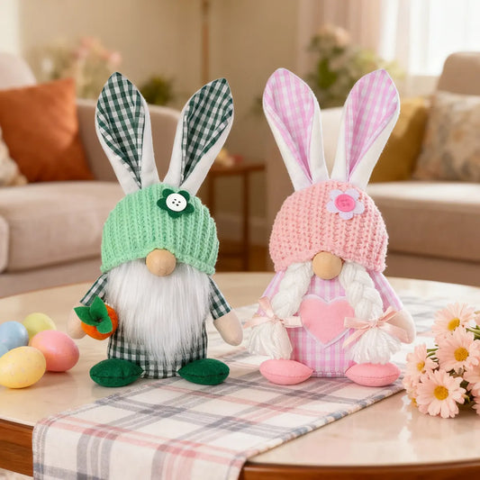 2-Piece Easter Bunny Gnome Set – Matching Decorative Figurines in Complementary Color Schemes for Spring Display - Image 3