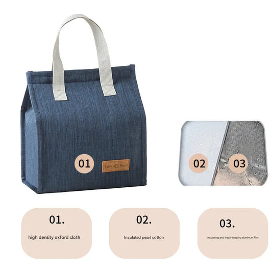2-Piece navy blue Vertical Lunch Tote Set – Compact Insulated Meal Bag with Large Capacity and Durable Handle for Daily Use - Image 2