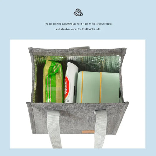 2-Piece Grey Vertical Lunch Tote Set – Compact Insulated Meal Bag with Large Capacity and Durable Handle for Daily Use - Image 5