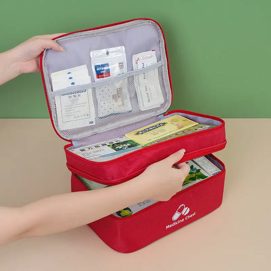 Dark blue Medium Double-Layer Medicine Organizer – Portable First Aid Storage Case with Multiple Compartments for Home & Travel - Image 2