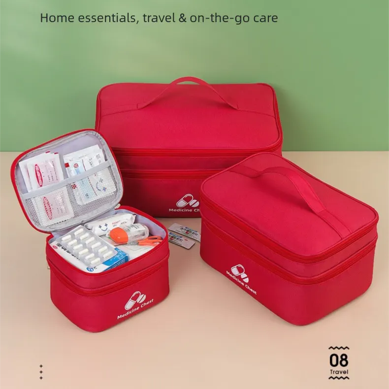 Beige Large First Aid Organizer –35×24×17cm Double-Layer Medicine Storage Case for Family & Travel Use - Image 6
