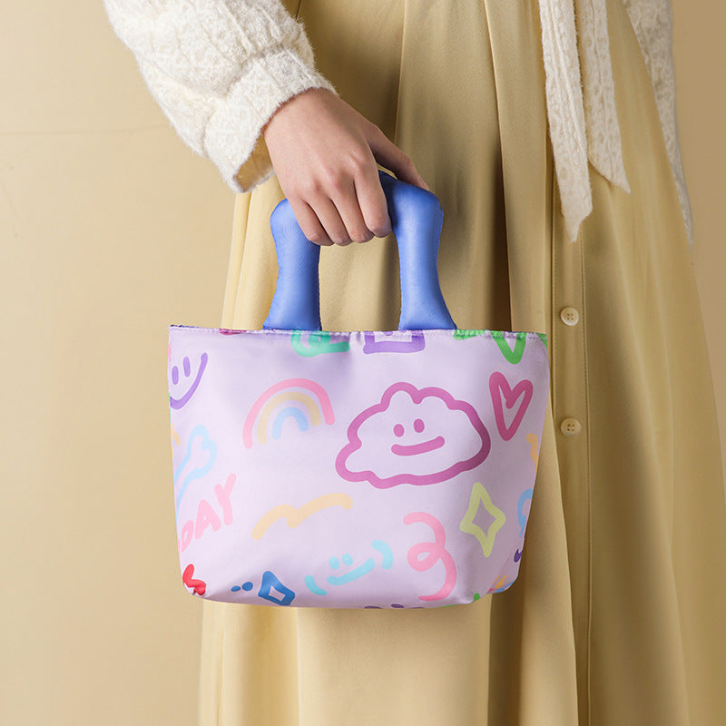 Blue and pink handbag Insulated Lunch Bag – Multi-Color Printed Tote with Padded Handle for Students & Office Workers - Image 2