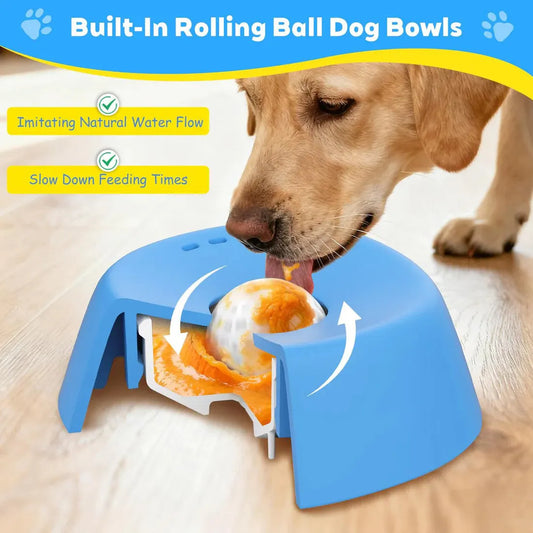 Yellow bowl with orange ball Slow Feeding Dog Bowl with Built-In Rolling Ball – Anti-Spill Pet Lick Dish for Healthy Eating Habits - Image 5