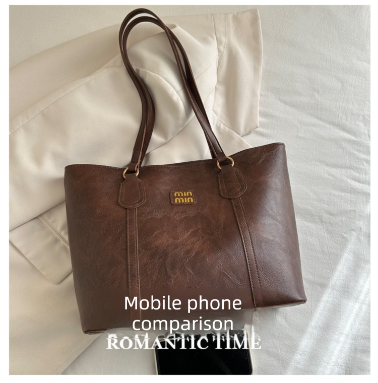 Brown Large Capacity Tote Bag – Vintage-Style Shoulder Handbag for Daily Use & Office Commute - Image 2