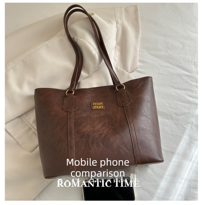 Brown Large Capacity Tote Bag – Vintage-Style Shoulder Handbag for Daily Use & Office Commute - Image 2
